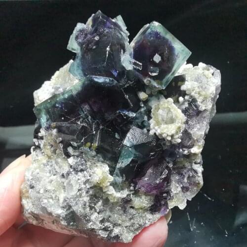 257.4gNatural rare purple fluorite and mica crystal mineral specimen healing energy home decoration QUARTZ GEM