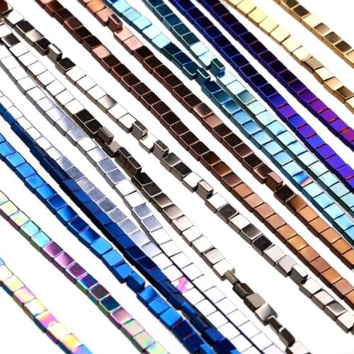 4mm Natural Stone Hematite Square Piece Loose Beads Smooth Beaded Colorful Plating Jewelry Making DIY Necklace Bracelet Parts
