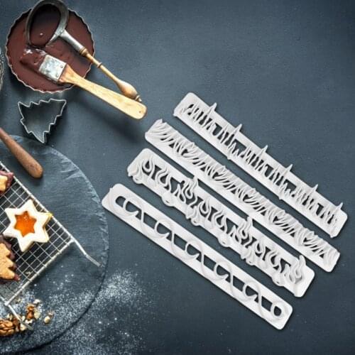 4Pcs Cake Embossing Mold Food Grade Silicone Cake Decor Plastic Embossing Mold Cookie Cutter Fondant Baking Mould
