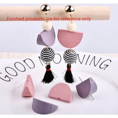 New design 50pcs/lot colorful printing geometry cartoon semicircle shape wood beads charms diy jewelry earring pendant accessory