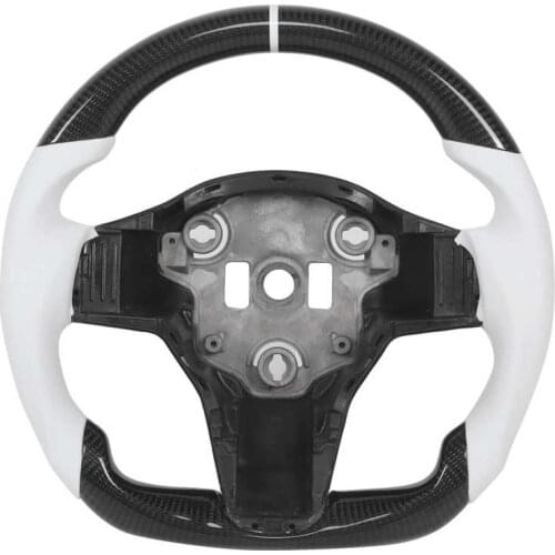 Car Horns Car Steering Wheel Carbon Fiber Steering Wheel Nappa Leather w/White Stripe Fit for Tesla Model 3 2017‑2020 car