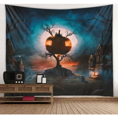 Halloween Tapestry Art Blanket Curtain Hanging Home Bedroom Living Room Decoration Ghost Scary Pumpkin Skull Bat Castle