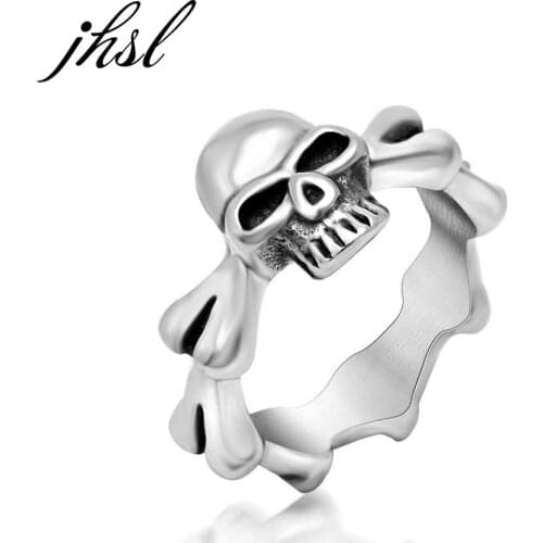 JHSL Men Rings Punk Skull Skeleton Stainless Steel Fashion Jewelry Cocktail Halloween Party Gift Size 7 8 9 10 11 12