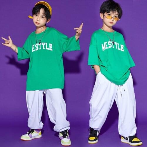 New Hip Hop Costume For Kids Fashion T Shirts Loose White Pants Girls Jazz Street Dance Performance Clothing Rave Clothes BL6788