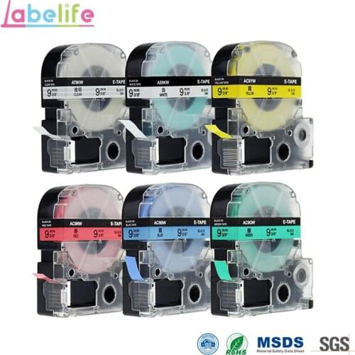 Labelife 6 Pack Combo 9mm ST9K SS9K SC9Y SC9R SC9B SC9G Label Cassette Refills Compatible Epson LabelWorks