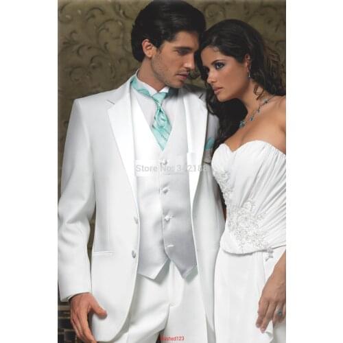 Best sellingWhite Two buttons Notch Lapel Groom Tuxedos Groomsmen Men Wedding Suits Prom Clothing/wester suitswedding men clothe