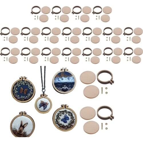 20pcs Lovely Mini Ring Embroidery Hoop Wooden Mini Cross Stitch Hoop for Frame Handmade Pendant Craft Favors 20mm 25mm