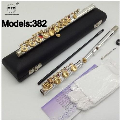 Music Fancier Club Flute 382 Engraving Hand Carved Keys Gold Plating Flutes B Leg Open Holes 17 Gold Keys