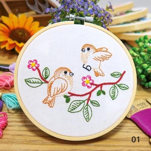 Beginners Kids Handcraft Needlework Cross Stitch Kit Cotton Embroidery Painting Embroidery Hoop Home Decor DIY Embroidery Kit