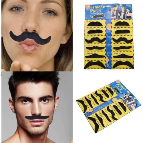 12Pcs Funny Fake Mustache Sticker Pirate Party Decoration Halloween Cosplay Moustache Party Fake Beard Whisker Kids Adult Black