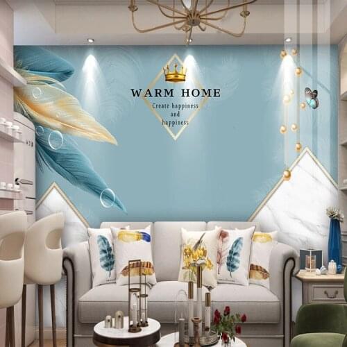 Custom Any Size Mural Wallpaper 3D Sticker Feather Marble Wallpaper Abstract Art Home Decor Living Room TV Sofa 3D Wall Sticker