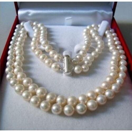 2015 New Fashion Charming! 2 Rows 8-9MM white akoya saltwater pearl of necklace 17-18"Jewelry Design Wholesale and retail