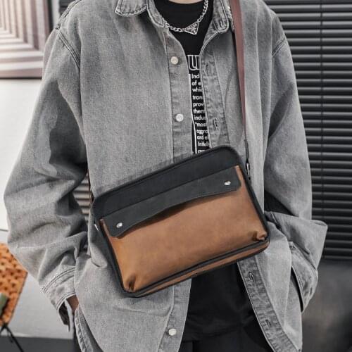 2021 New Retro Fashion Mens Single Shoulder Bag High Quality Leather Patchwork Horizontal Crossbody Messenger Bags Satchel