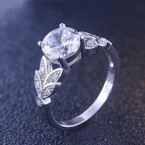 Very Exquisite Leaf 925 Sterling Silver Ring 2.0 Ct Round Cut SONA Simulated Diamond Engagement Wedding Fashion Female Jewelry