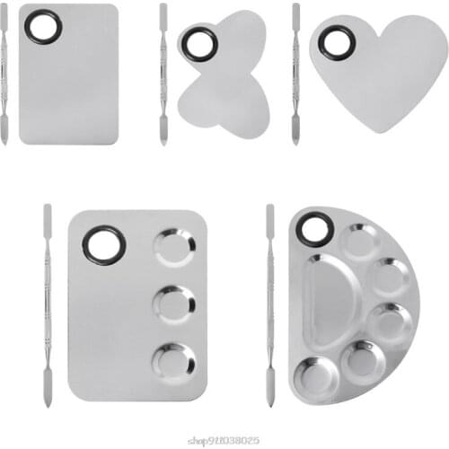 Stainless Steel Paint Palette Tray Mixing Rod Spatula Set For Nail Art Supply School Supplies Watercolor Oil Painting Makeup Mar