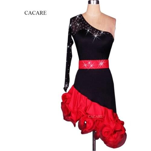 CACARE Latin Dance Dress Women Girls Dancing Competition Dresses Fringed Salsa Costume Customize D0194 Fluffy Hem Mesh Sleeve
