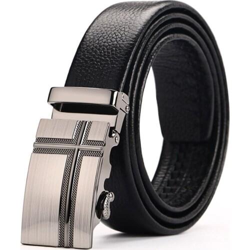 Cow Genuine Leather Belts for Men Original Design Mens Belt Automatic Ratchet Buckle With Cinto Length 110-130cm