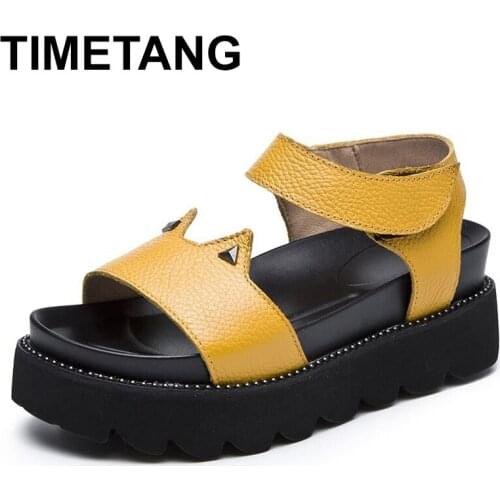 TIMETANG Women gladiator sandals 2020 summer new genuine leather platform buckle sandals cute cat ears casual Zapatillas Mujer