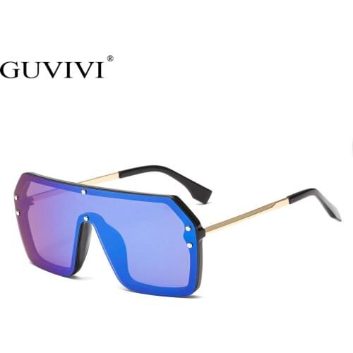 Guvivi Oversized Square Rivet Sunglasses Women Vintage Goggle Sun Glasses Mirror Male Eyewear Windproof Retro One Piece Eyeglass