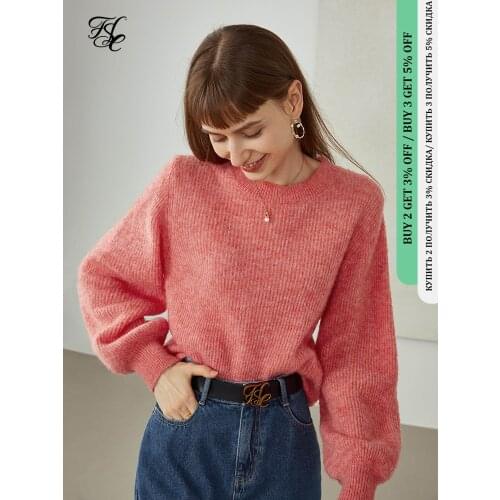 FANSILANEN Sweater Women Womens Solid Simple Pullovers Sweater Early Autumn New Lantern Sleeve Round Neck Top Long Sleeve Tops