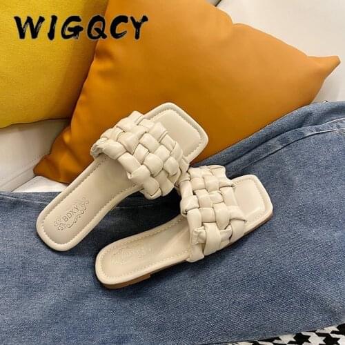 Summer Women Slippers Hot Women Weave Slippers Flat Shoes Fashion Leisure Shoes Blue Beach Shoe Comfort Office Women Slippers