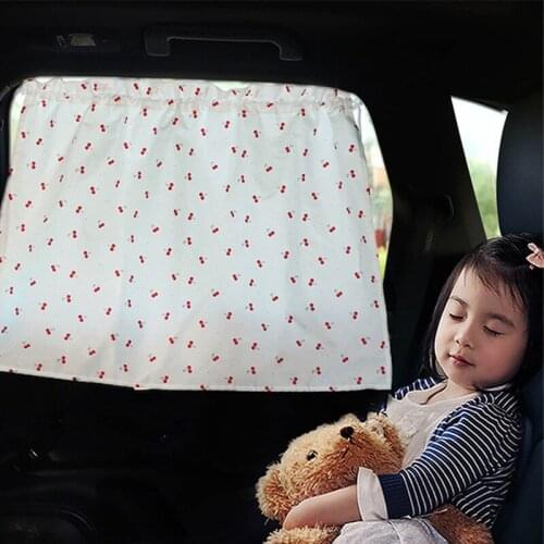 Suction cup Curtain Cherry Print Car Window Sunshade Cover Cartoon Universal Side Window Sunshade UV Protection For Kids Baby