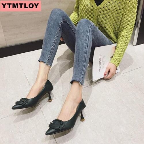 2019 HOT womens shoes pointed buckle high-heeled patent leather dress high heels boat shoes wedding shoes Zapatos Mujer