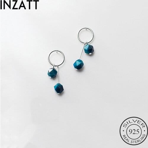 INZATT Real 925 Sterling Silver Geometric Blue Stone Stud Earrings For Fashion Women Party Fine Jewelry ins Hot Accessories