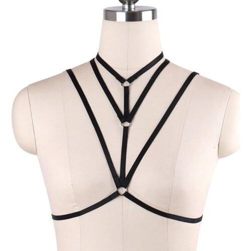Womens Body Harness Sexy Lingerie Harajuku Bondage Body Cage Bra Elastic Straps Crop Tops Fetish Goth Rave Wear Women Cage Bra