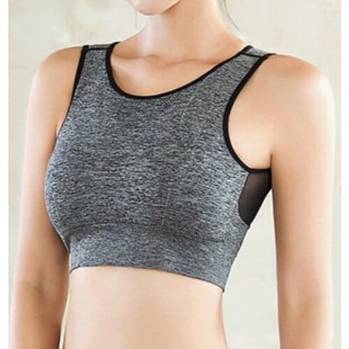 Women Mesh Back Sports Bra Breathable Shock-proof Padded Athletic Running Solid Seamless Fitness Sport Tops Vest