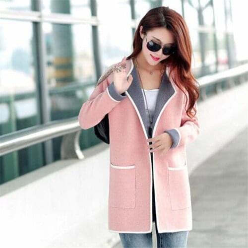 2019 Womens New Woolen Coat Spring Autumn Large Size 4XL Sweater Coat Fashion Wild Long Casual Slim Jacket Cardigan Female A185
