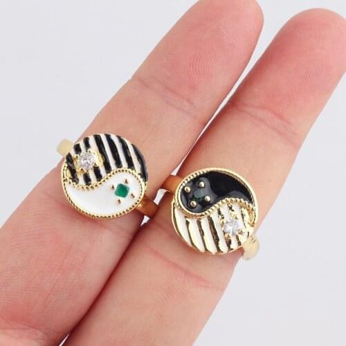 Retro Oil-dripping Tai Chi Yin And Yang Rings For Women Geometric Enamel Vintage Jewelry Yin Yang Ring Party Gift