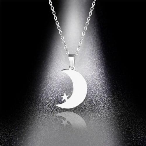 Fashion Sweet Moon Necklace for Women Silver Color Stainless Steel Star Pendant Necklace Jewelry Collares De Moda High Quility