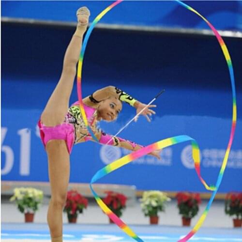 1PC/4M Dance Ribbon Gym Rhythmic Art Gymnastic Ballet Streamer Twirling Rod Colorful Polyester Ribbons For Dance & festival