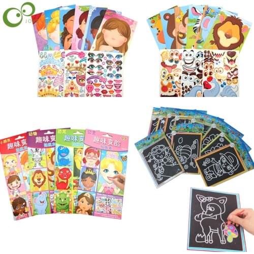 19 Pcs Make a Face Stickers Kids DIY StickersChildren Recognition Training Education Toy Magic Scratch Art Doodle card WYW