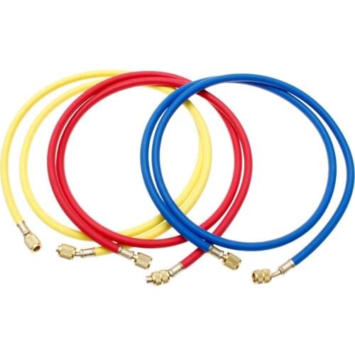 3Pcs 60" AC Charging Hoses 1/4" SAE and 5/16" SAE Female Red Blue 1/4" SAE Male Female Yellow For R410A R134A R12 R22 R502
