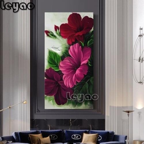 5d diamond painting red & purple flower large size painting Diy diamond mosaic full drill diamond embroidery round rhinestones