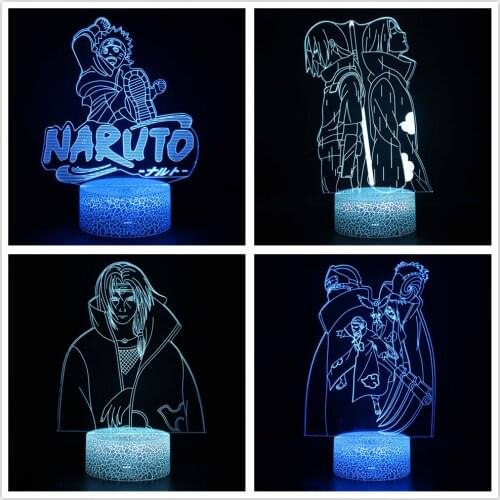 Naruto Uzumaki Anime 3D Lamp Uchiha Sasuke Itachi Obito Night Lights Led Decor Home Gift Lighting Shippuden Visual Lampara Lamp