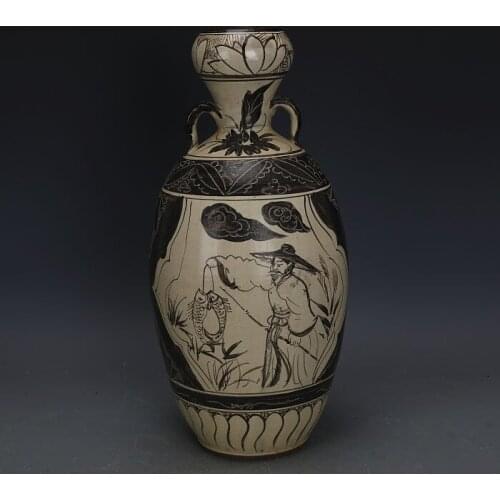 Antique SongDynasty Cizhou kiln black color engraved porcelain garlic bottle,Home Decoration collection & adornment1903