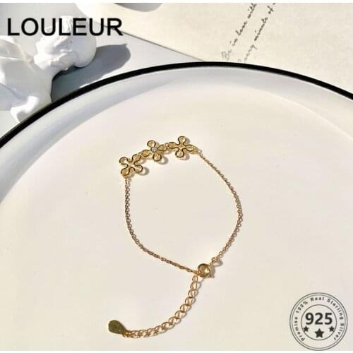 LouLeur Fashion 925 Sterling Silver Bracelets 18K Gold Hollow Out Flower Bracelets For Girl Women Fine Jewelry Gift 2021 Trend