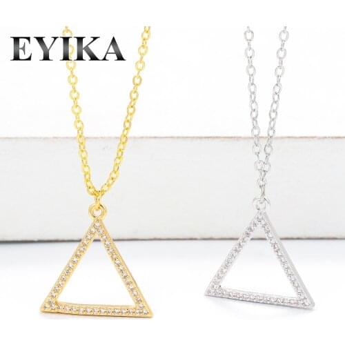 EYIKA Elegant Simple Hollow Triangle Pendant Necklace With Gold Silver Color O-Chain Pave AAA Zircon Women Minimalist Jewelry