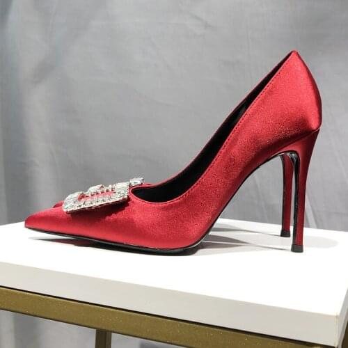 Europe and america supper high heels womens shoes wedding shoes pointed toe party shoes thin heels buckle crystal ornamental