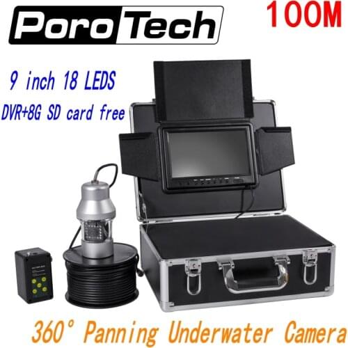F08A 100M 360 Degree Underwater Rotating Fishing Camera 9" Color video Underwater camera+8G card free 18pcs LED Fish Finder