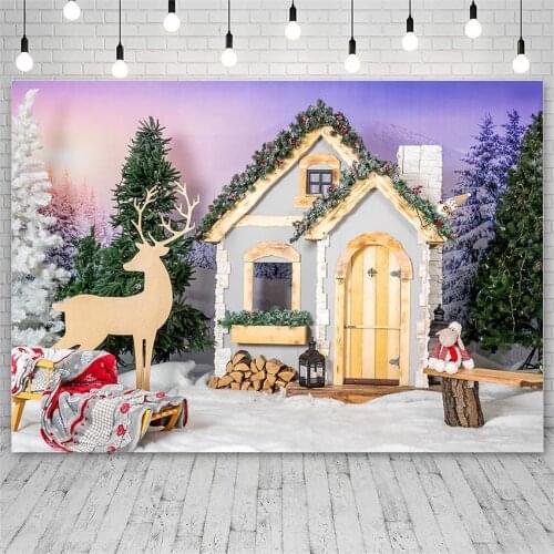Avezano Photo Backdrop Winter Merry Christmas Tree House Elk Fireplace Pine Decoration Banner Background Photophone Photo Studio