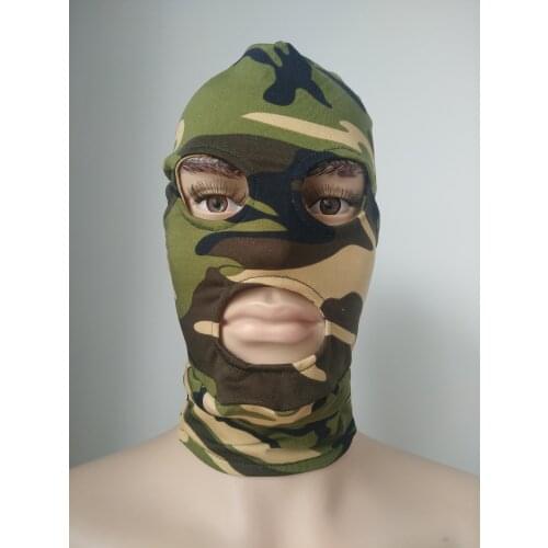 Camouflage camo green Adult unisex Zentai Costumes Party Accessories Halloween Masks Cosplay Lycra Mask open eyes mouth