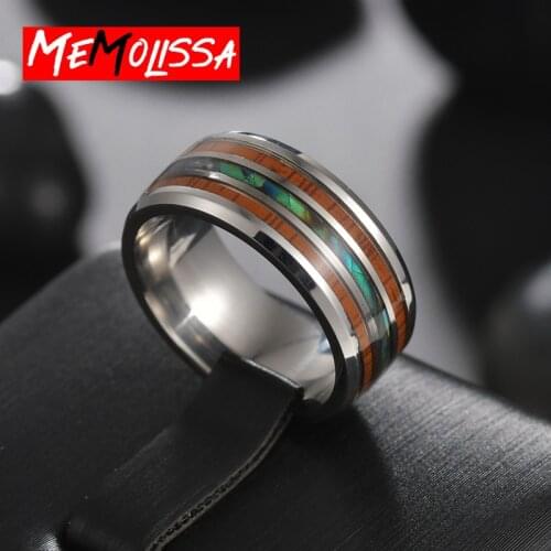 Color Natural Shell Men Rings Stainless Steel Wood Grain Fashion Women Rings Male Jewelry Gifts