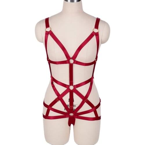 Harajuku Red Harness Bra Set Plus Size Strappy Tops Frame Triangle Punk Garter Belt Elastic Dance Night Club Sexy Lingerie Woman