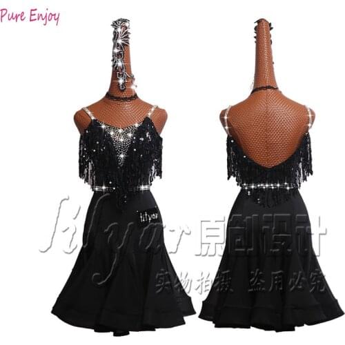 Latin Dance Dress Costumes Latin Dancing Shinning Women Latindance Tassel rhinestones Set Competition Latino dress Sequins