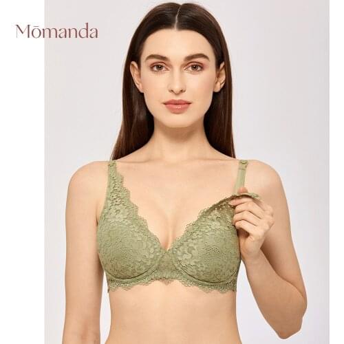 MOMANDA Womens Lace Bralette Padded Wire Free Maternity Breastfeeding Nursing Bra Plus Size DD E F Cup