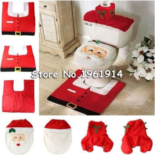 2016 Hot 1 Set/3pc Fancy Happy Santa Christmas Toilet Rug Bathroom Set Decoration Rug Decoration Free Shipping